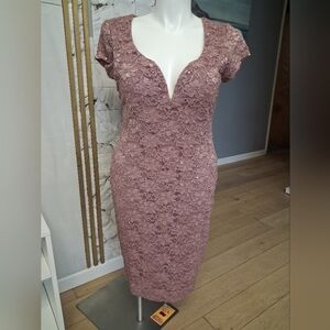 Connected Apparel Mauve Lace Midi Dress